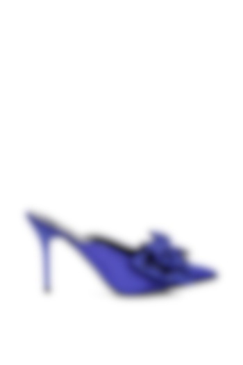 Navy Blue Satin Diamante Bow Embellished Mules by London Rag at Pernia's Pop Up Shop