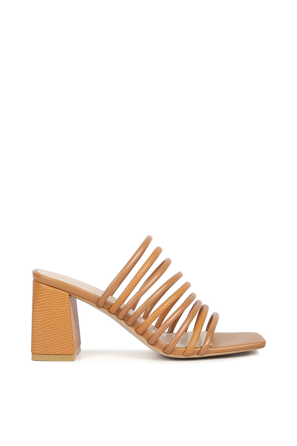 Beige Genuine Leather Multiple Strap Block Heels by London Rag at Pernia's Pop Up Shop