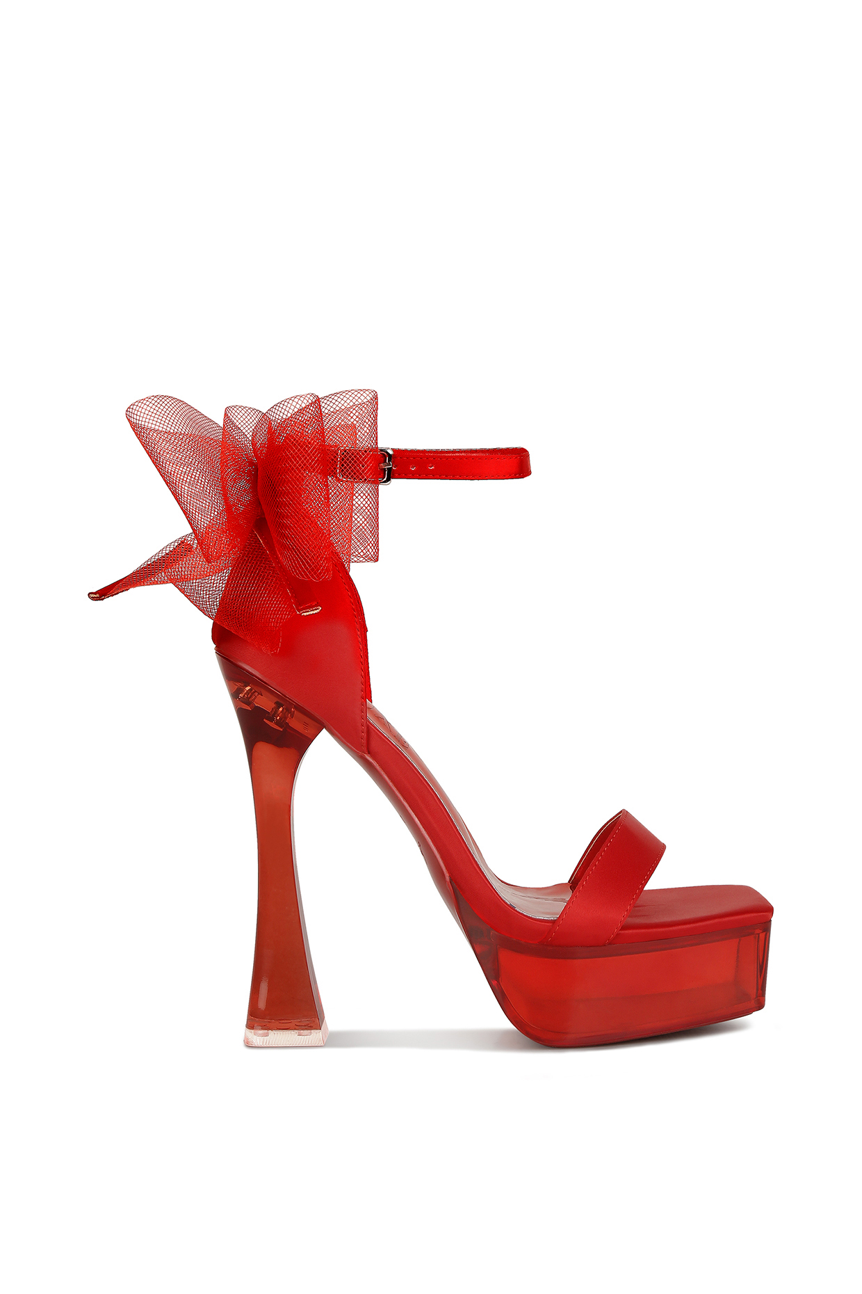 Red Metallic Clear Spool Heels by London Rag at Pernia's Pop Up Shop