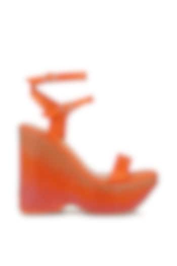 Orange Satin Rhinestone Embellished Chunky Wedge Heels by London Rag