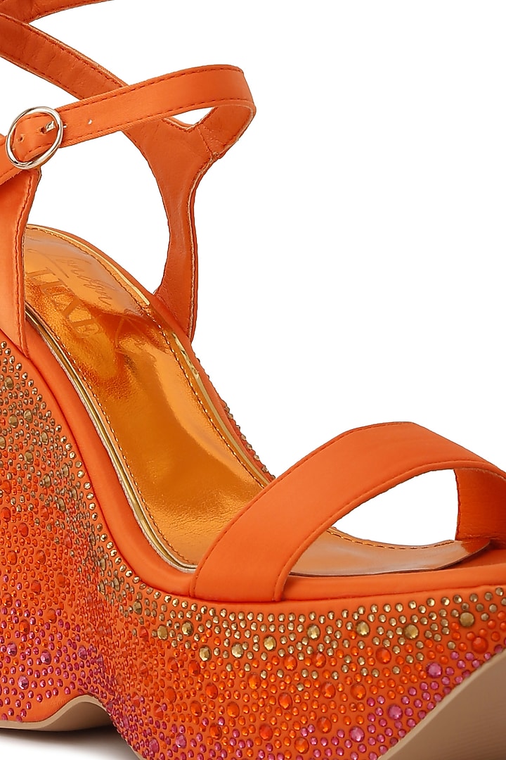 Orange Satin Rhinestone Embellished Chunky Wedge Heels by London Rag at  Pernia's Pop Up Shop