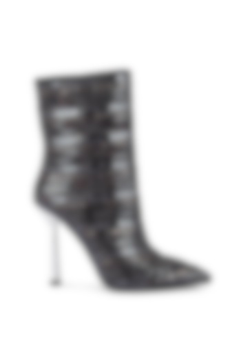 Black Microfiber Mirror Embellished High Ankle Boots by London Rag at Pernia's Pop Up Shop