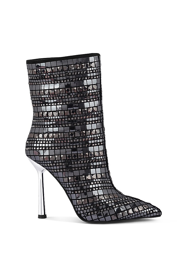Black Microfiber Mirror Embellished High Ankle Boots by London Rag at Pernia's Pop Up Shop
