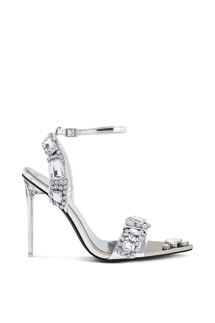 Silver Mirror PU Diamante Embellished Heels by London Rag