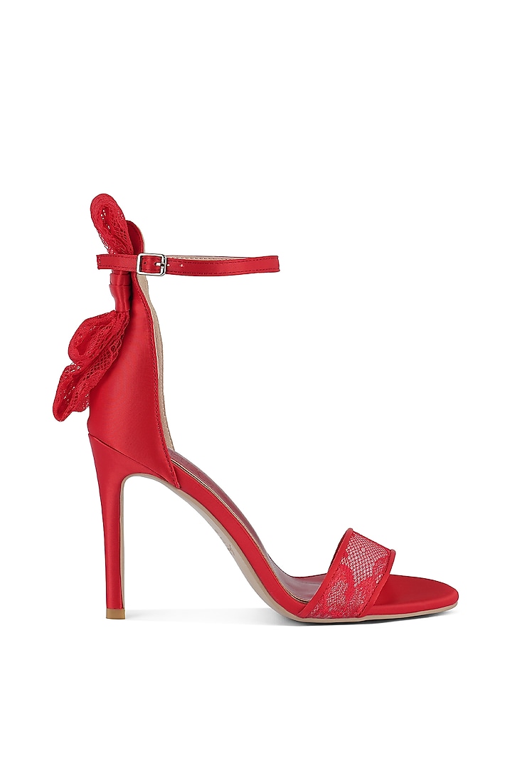 Red Lace Bow Embellished Stiletto Heels by London Rag