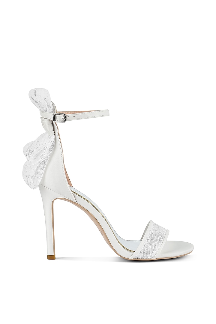 White Lace Bow Embellished Stiletto Heels by London Rag
