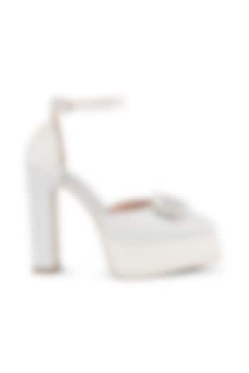 White Satin Pearl Embellished Platform Heels by London Rag
