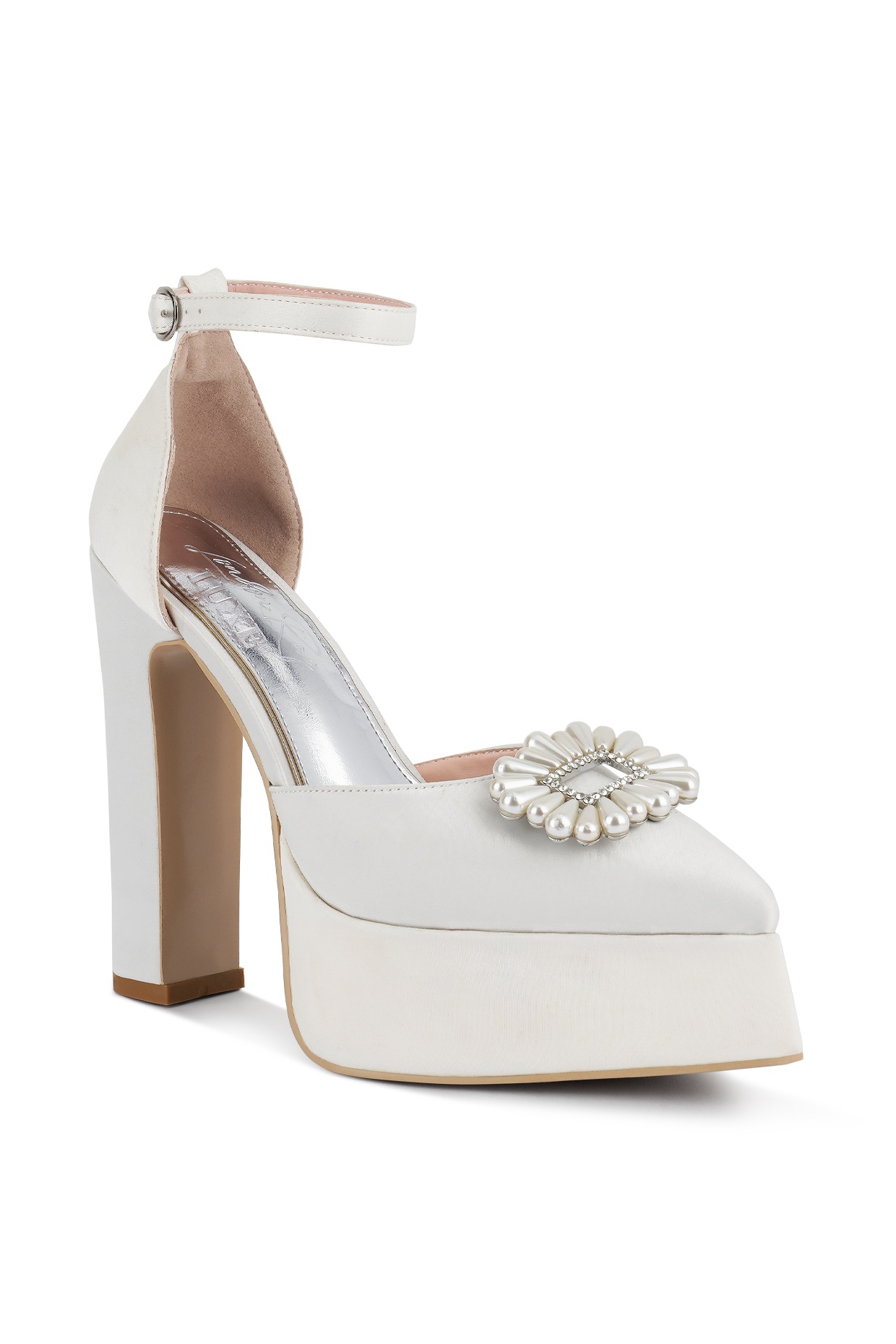 White satin sandal cheap heel