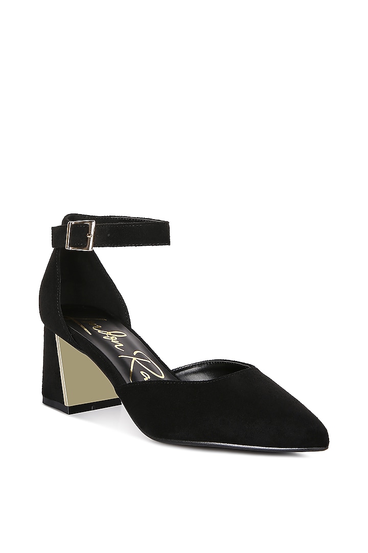 Black Microfiber Pump Block Heels by London Rag at Pernia's Pop Up Shop