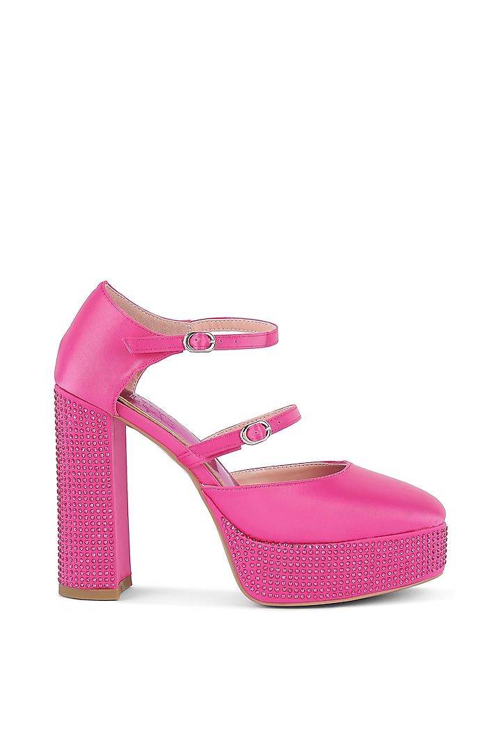 Hot Pink Satin Rhinestone Embellished Heels by London Rag