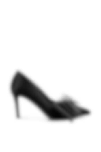 Black Satin Diamante Embellished Pumps Heels by London Rag