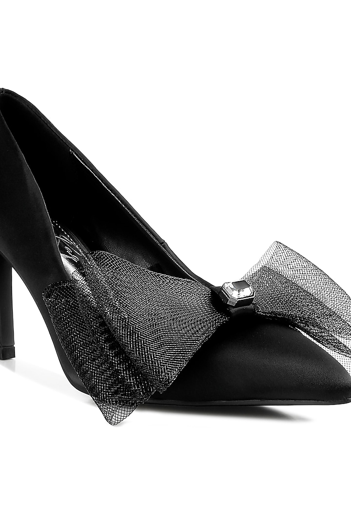 Black Satin Diamante Embellished Pumps Heels by London Rag at Pernia's Pop Up Shop