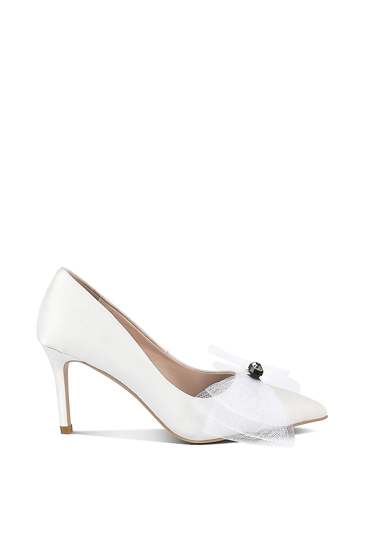 White Satin Diamante Embellished Pumps Heels by London Rag