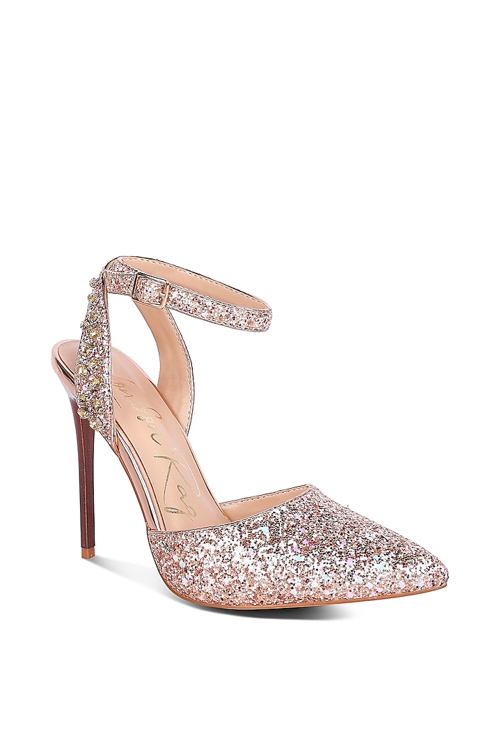 Rose Gold PU Embellished Glitter Heels by London Rag