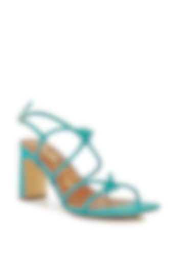 Teal PU Knotted Strap Block Heels by London Rag at Pernia's Pop Up Shop