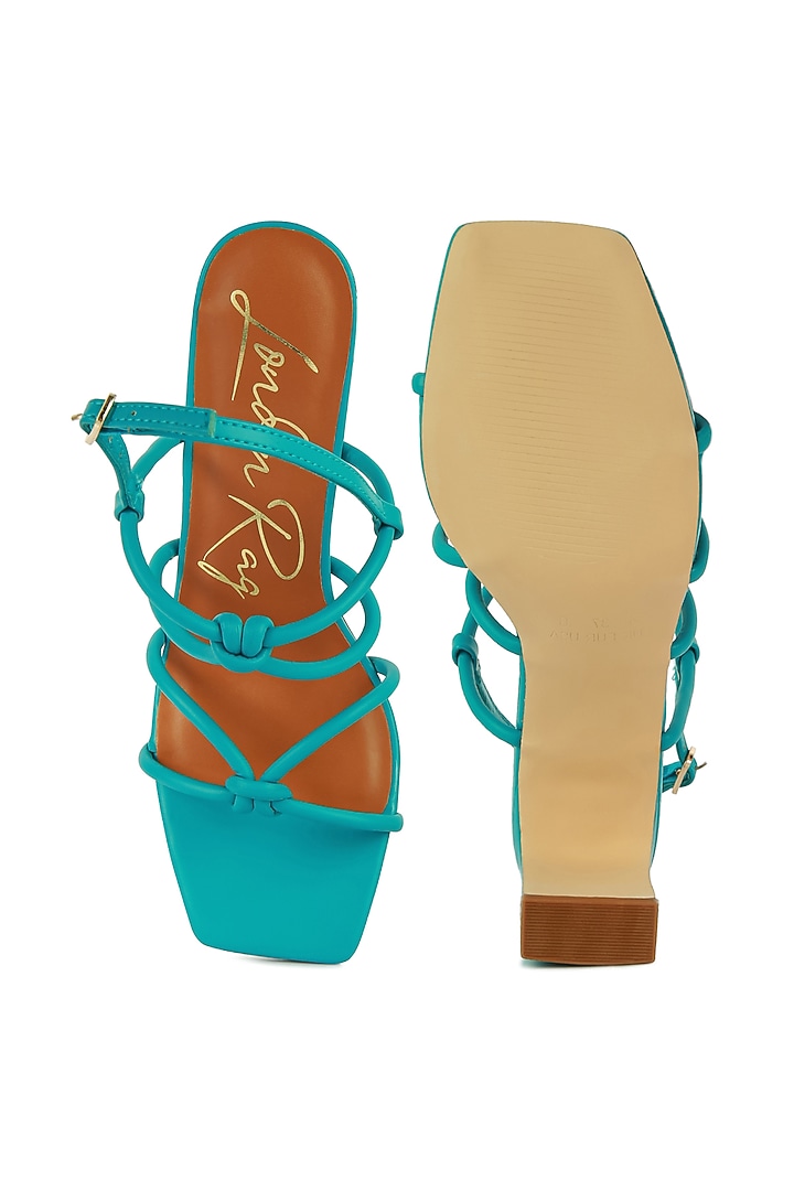 Teal PU Knotted Strap Block Heels by London Rag at Pernia's Pop Up Shop