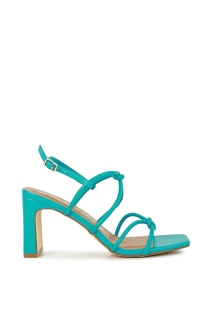 Teal PU Knotted Strap Block Heels by London Rag at Pernia's Pop Up Shop