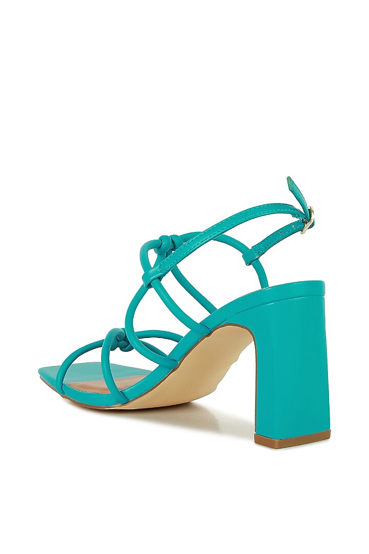 Teal PU Knotted Strap Block Heels by London Rag at Pernia's Pop Up Shop