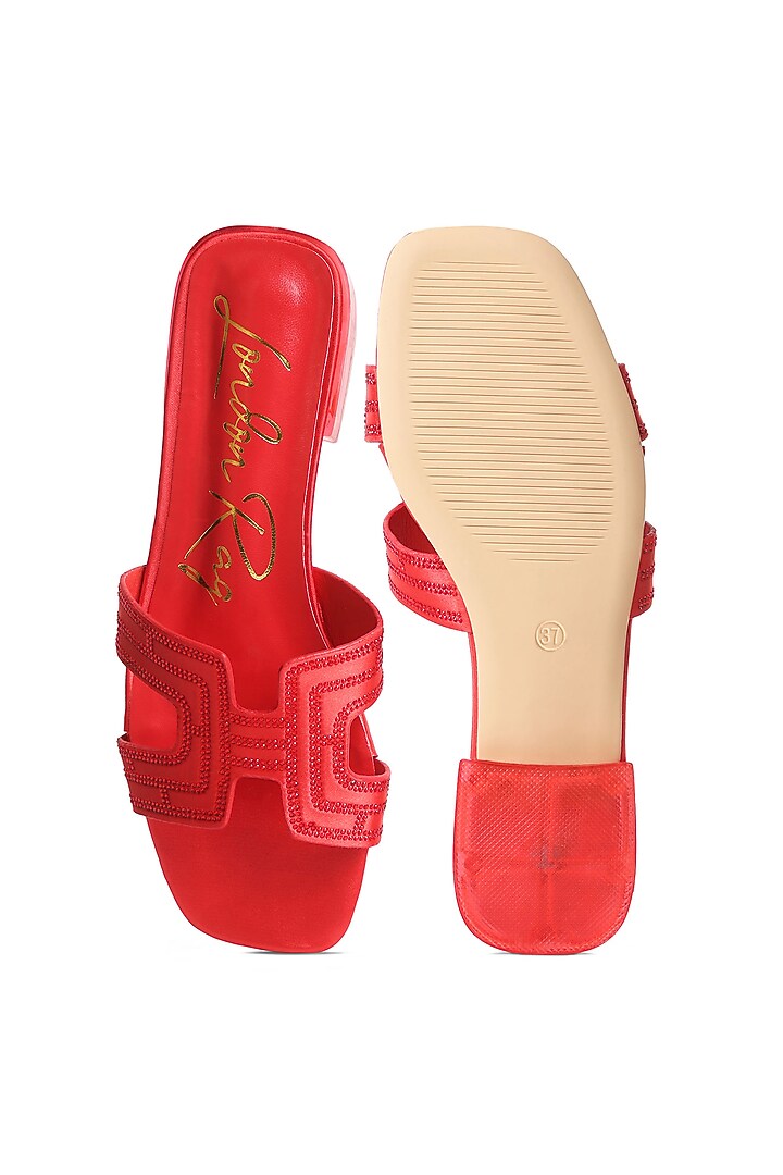 Red Patent PU Rhinestone Embellished Flats by London Rag at Pernia's Pop Up Shop