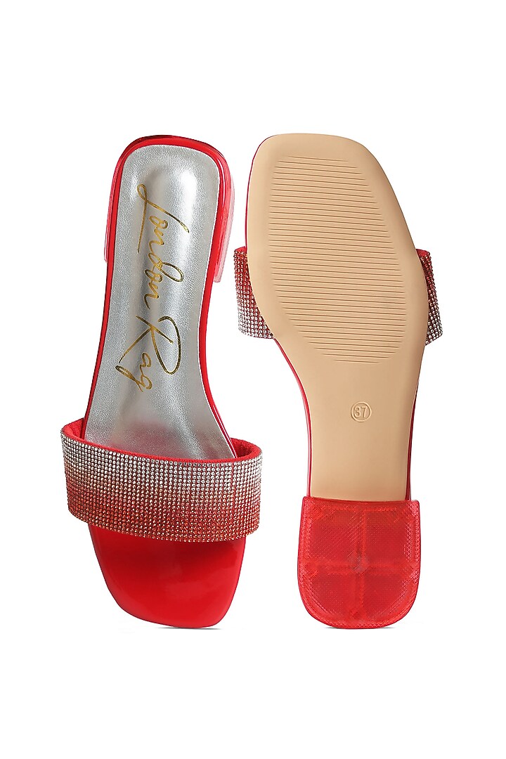 Red Patent PU Rhinestone Embellished Flats by London Rag at Pernia's Pop Up Shop