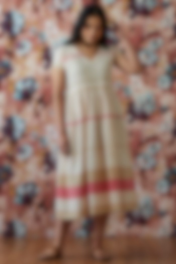 Beige Handwoven A-Line Dress by Lokatita at Pernia's Pop Up Shop