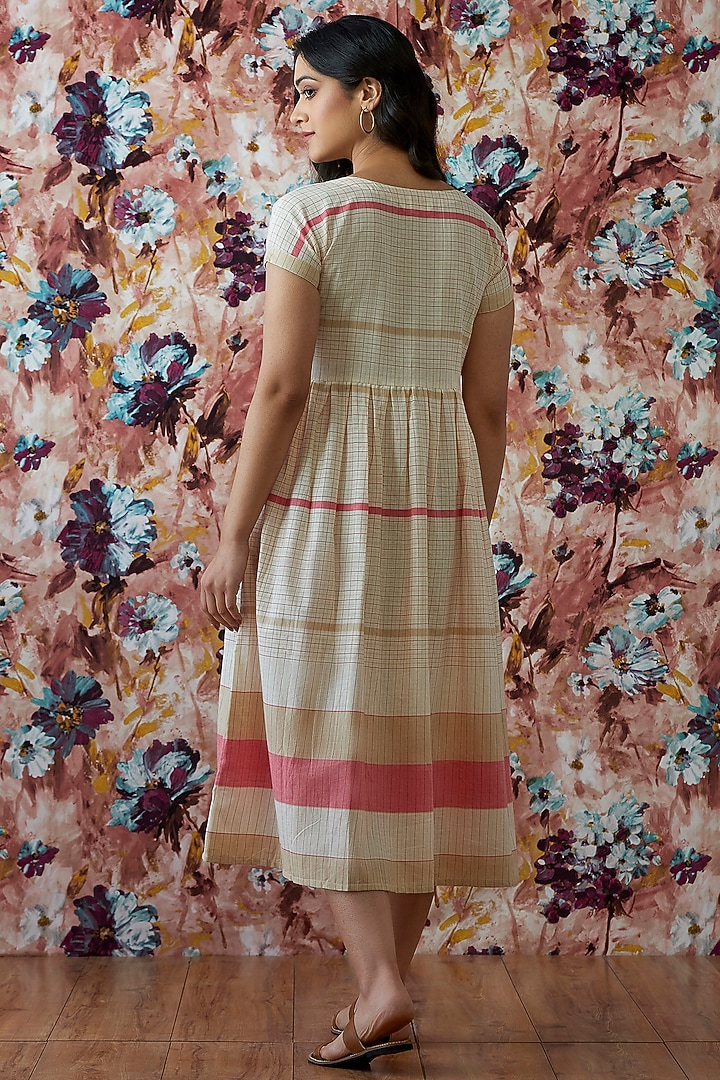 Beige Handwoven A-Line Summer Dress by Lokatita at Pernia's Pop Up Shop