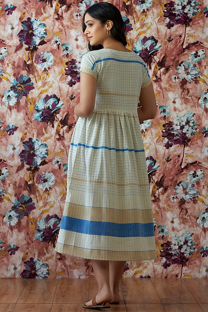 White & Blue Handwoven A-Line Summer Dress by Lokatita at Pernia's Pop Up Shop