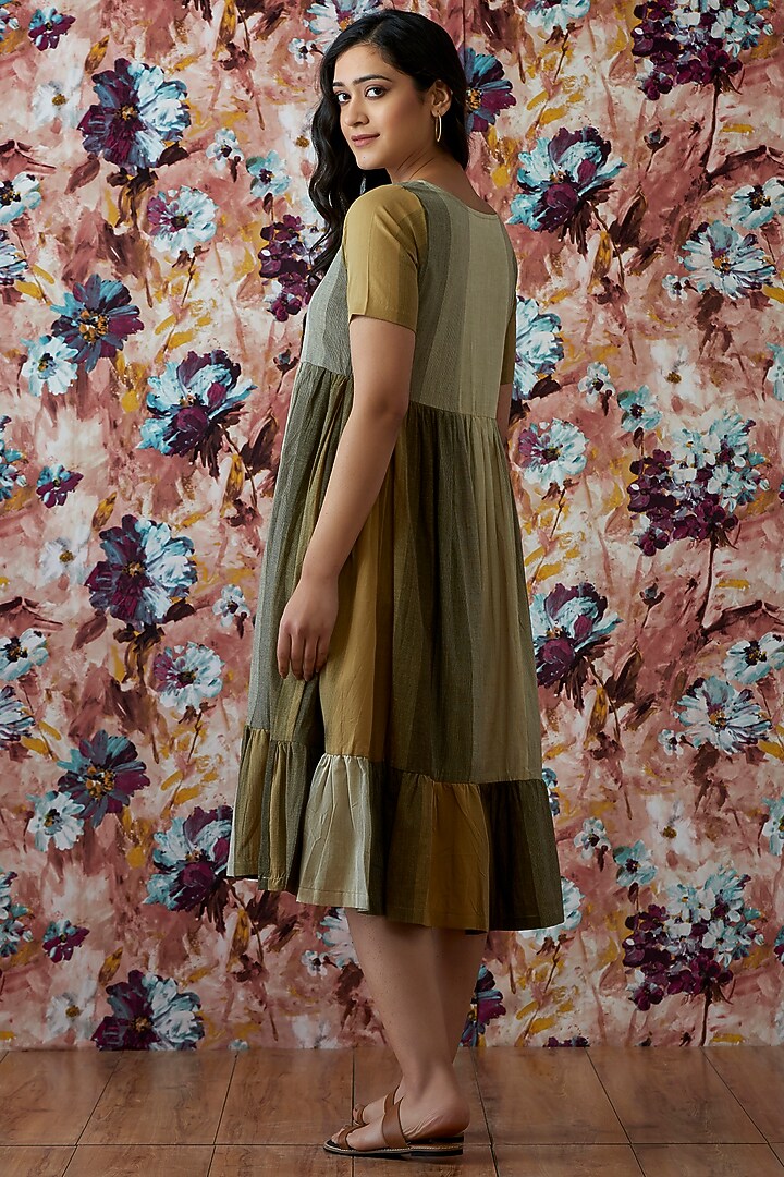 Olive Green Handwoven A-Line Summer Dress by Lokatita at Pernia's Pop Up Shop