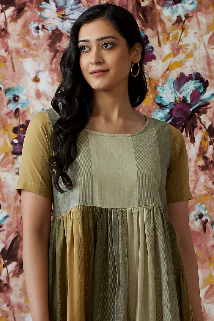 Olive Green Handwoven A-Line Summer Dress by Lokatita at Pernia's Pop Up Shop