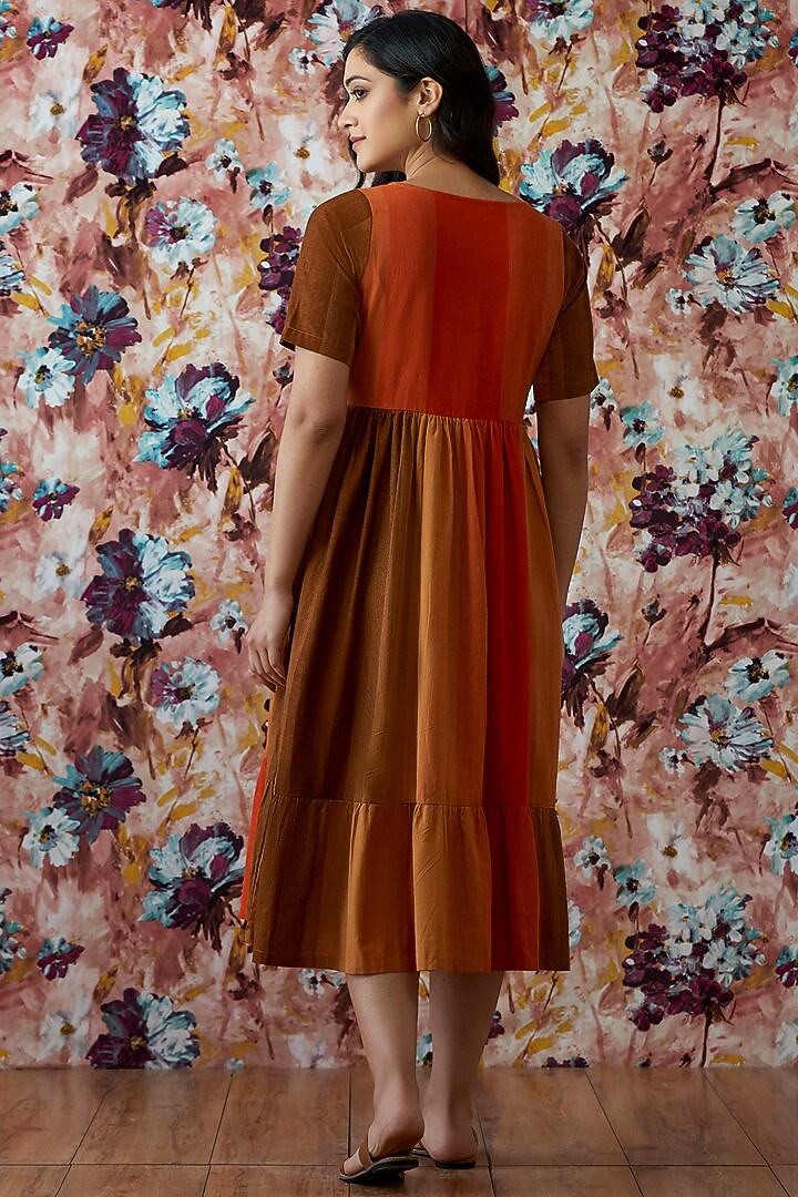 Orange & Brown Handwoven A-Line Summer Dress by Lokatita at Pernia's Pop Up Shop