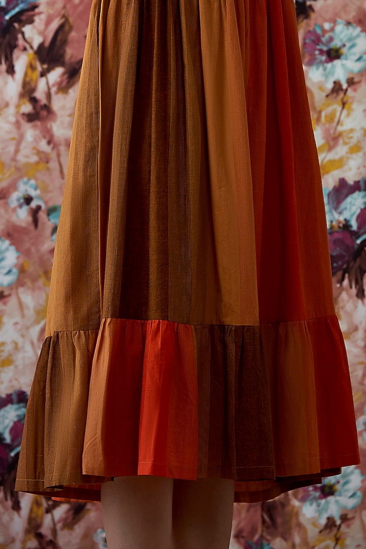 Orange & Brown Handwoven A-Line Summer Dress by Lokatita at Pernia's Pop Up Shop