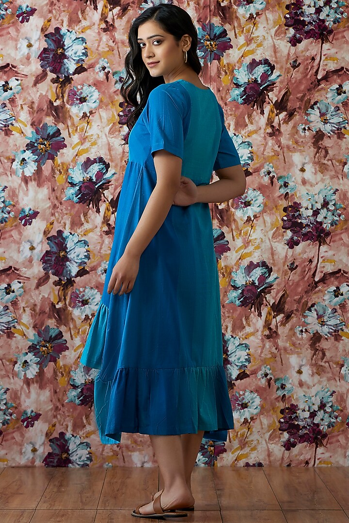Blue Handwoven High-Low A-Line Summer Dress by Lokatita at Pernia's Pop Up Shop