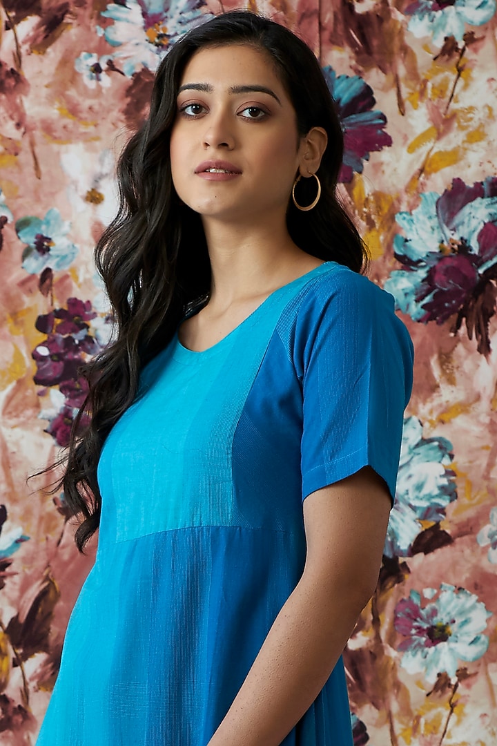 Blue Handwoven High-Low A-Line Summer Dress by Lokatita at Pernia's Pop Up Shop