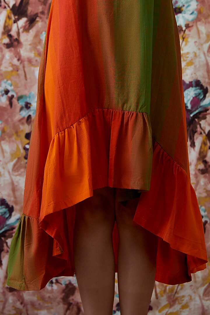 Orange & Green Handwoven High-Low A-Line Summer Dress by Lokatita at Pernia's Pop Up Shop