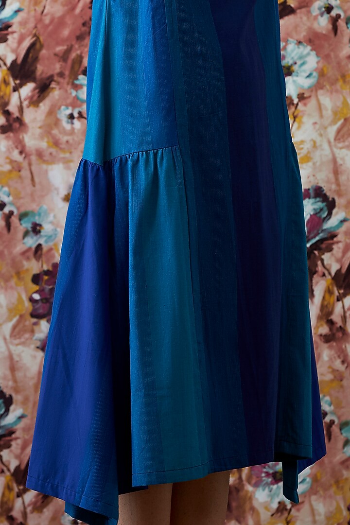 Blue Handwoven Paneled A-Line Summer Dress by Lokatita at Pernia's Pop Up Shop