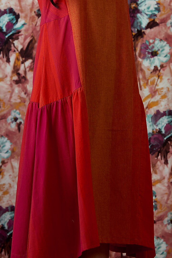 Red & Orange Handwoven Paneled A-Line Summer Dress by Lokatita at Pernia's Pop Up Shop