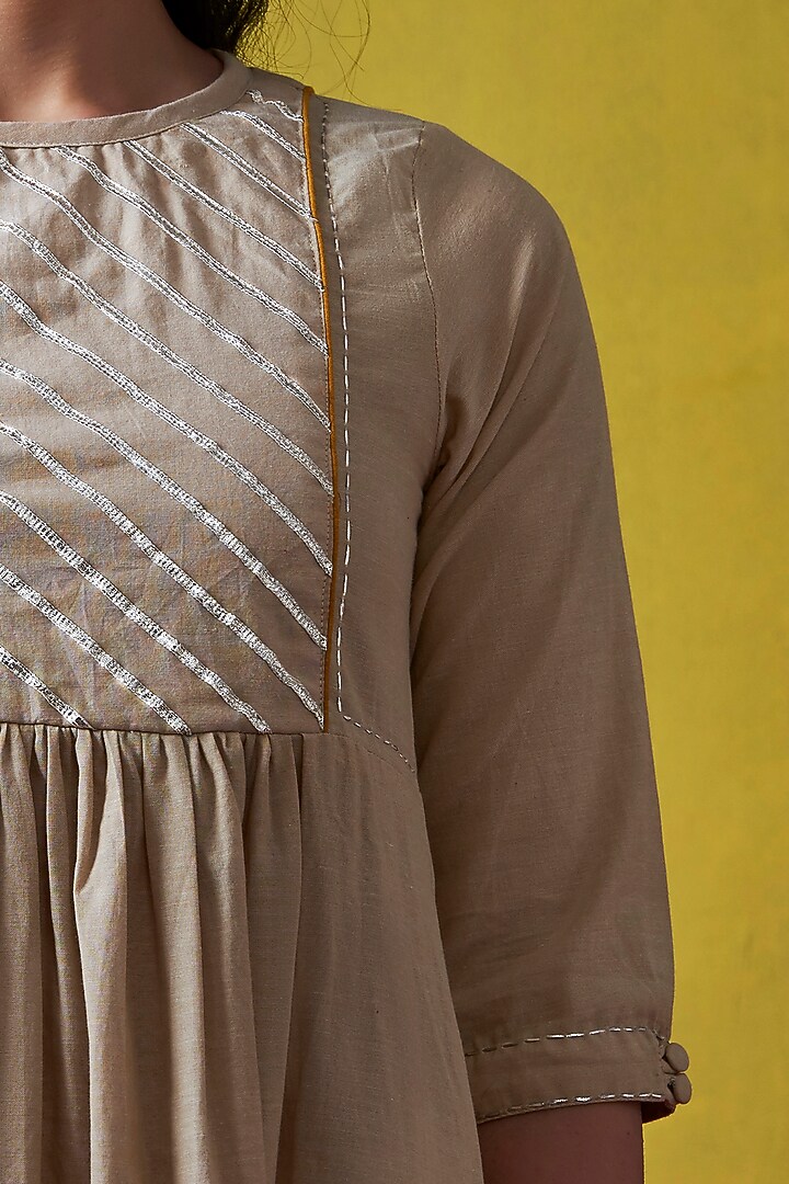 Beige Hand Embroidered A-Line Kurta by Lokatita at Pernia's Pop Up Shop