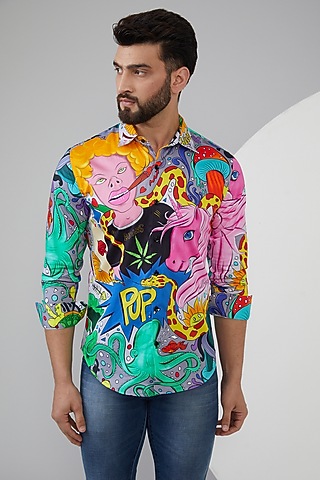 Multi-Colored Pure Cotton Printed Shirt by LoudLess