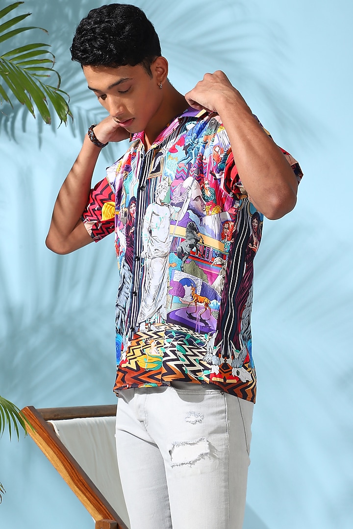 Multi-Colored Pure Cotton Digital Printed Summer Shirt by LoudLess at Pernia's Pop Up Shop
