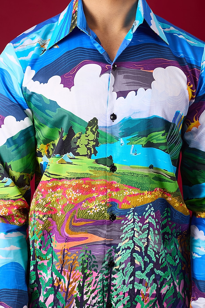 Multi-Colored Pure Cotton Digital Printed Summer Shirt by LoudLess at Pernia's Pop Up Shop