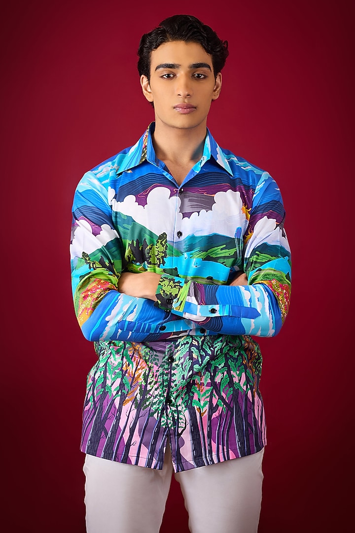 Multi-Colored Pure Cotton Digital Printed Summer Shirt by LoudLess at Pernia's Pop Up Shop
