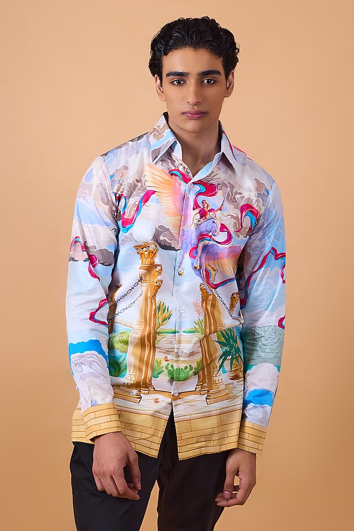 Multi-Colored Pure Cotton Digital Printed Summer Shirt by LoudLess at Pernia's Pop Up Shop