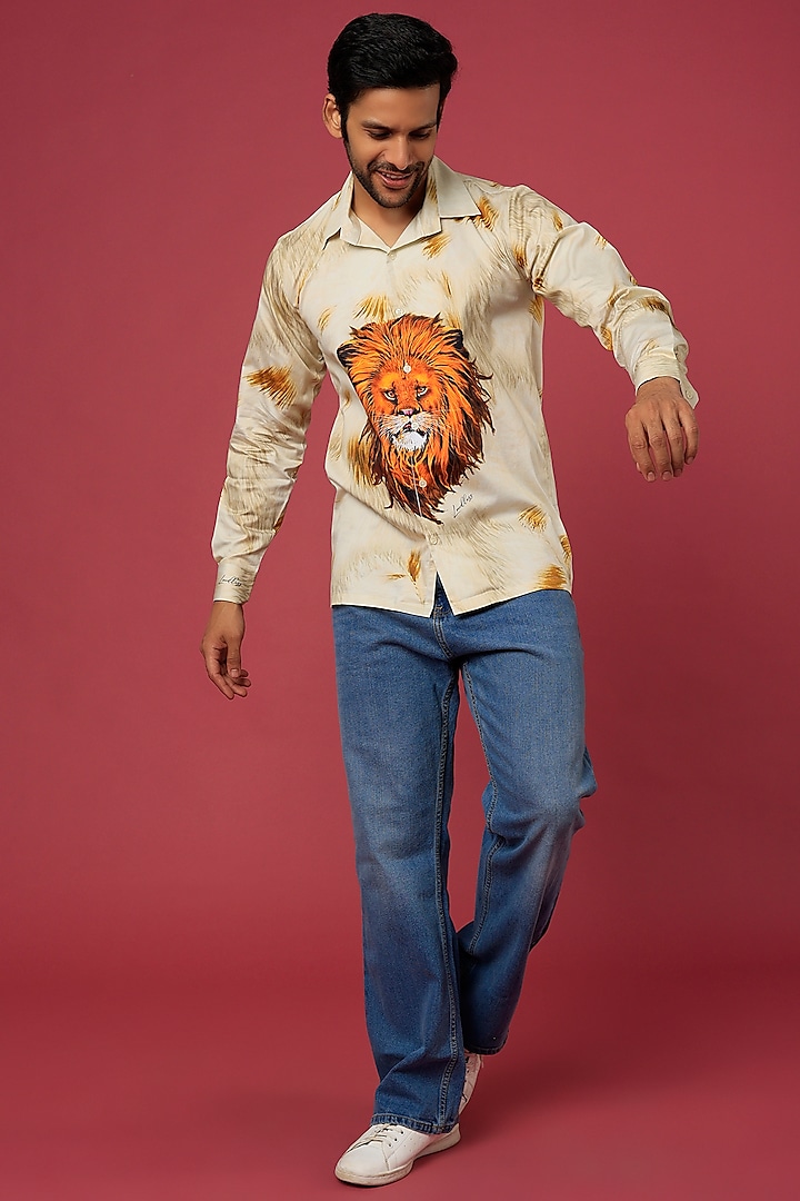 Beige Lion Printed Shirt by LoudLess