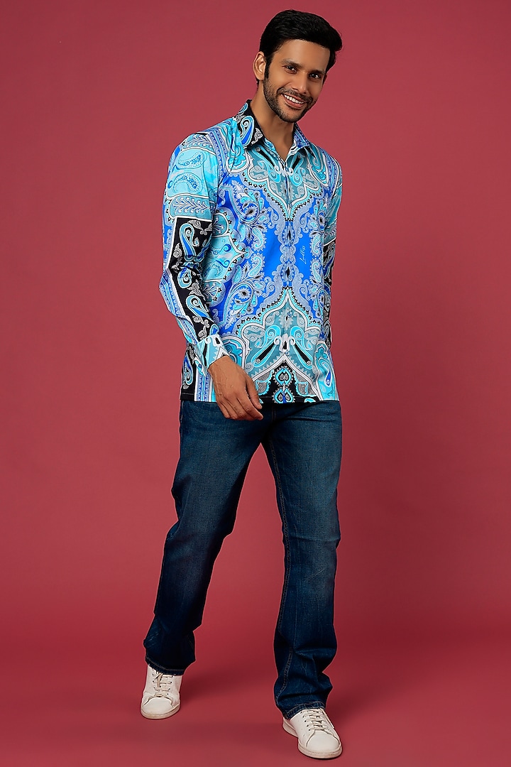 Blue Paisley Printed Shirt by LoudLess