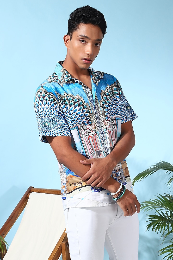 Blue Pure Cotton Digital Printed Shirt by LoudLess