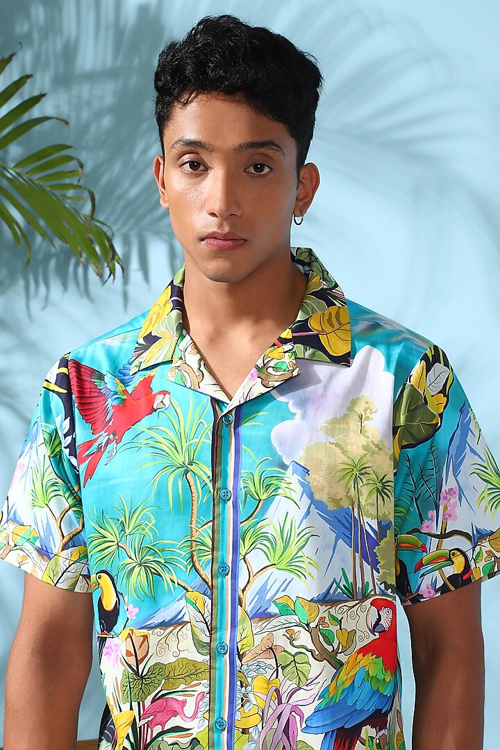 Green Pure Cotton Digital Printed Summer Shirt by LoudLess at Pernia's Pop Up Shop
