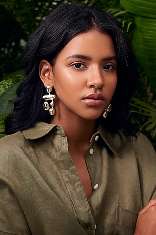 Micro White Finish Pebble Dangler Earrings by Love letter