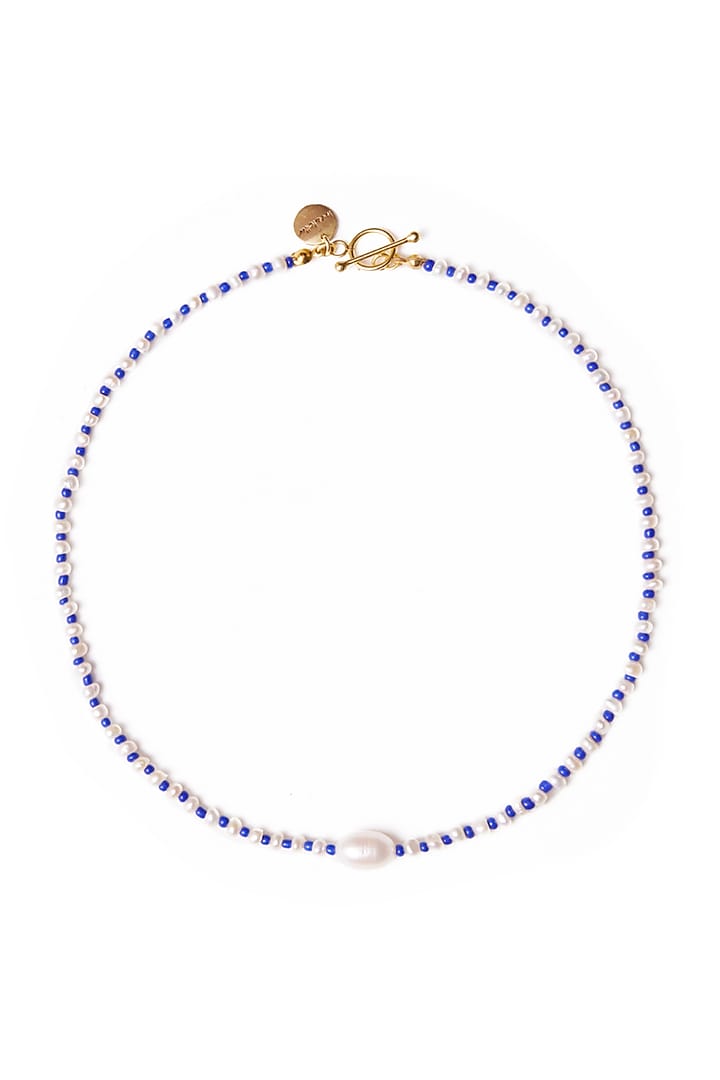 Blue Freshwater Pearl & Glass Beaded Necklace by Love letter