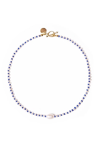 Blue Freshwater Pearl & Glass Beaded Necklace by Love letter