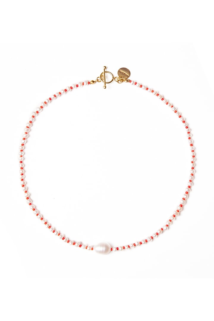 Red Freshwater Pearl & Glass Beaded Necklace by Love letter